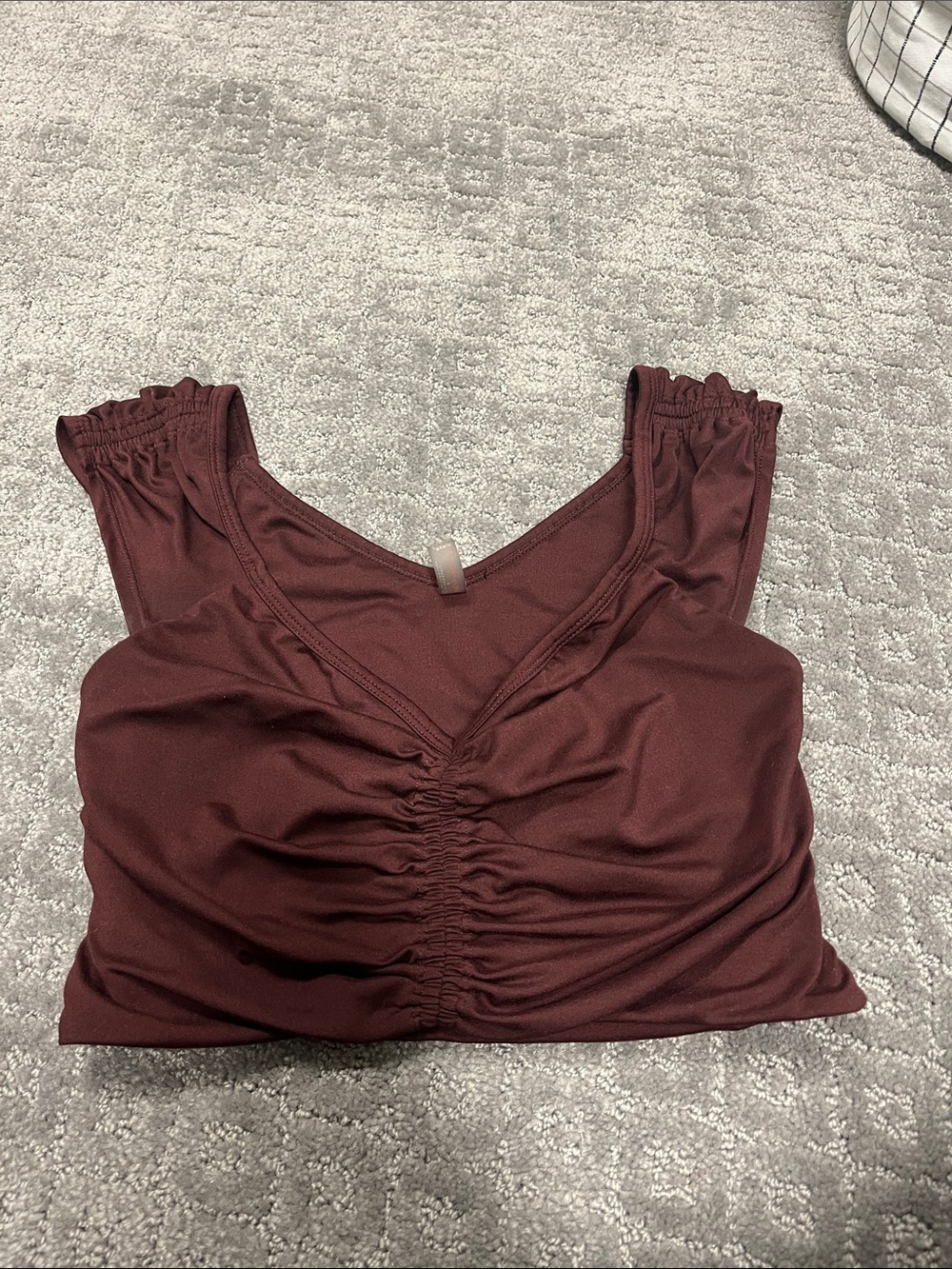 FP Movement by Free People Ruched V-Neck Crop Top - Burgundy
